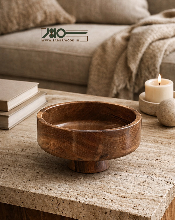 کاسه پایه دار چوبی میوه و آجیل 00793 - تصویر 2