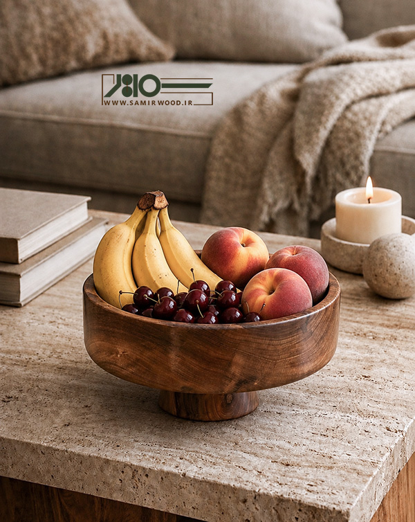 کاسه پایه دار چوبی میوه و آجیل 00793